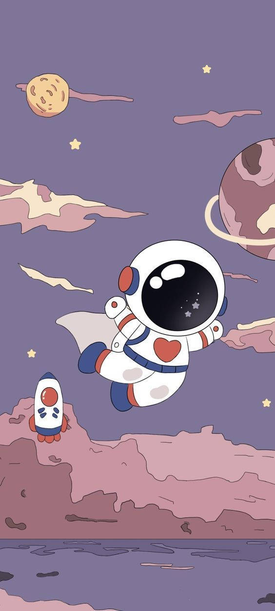 Cartoon Astronaut With Heart Design Background