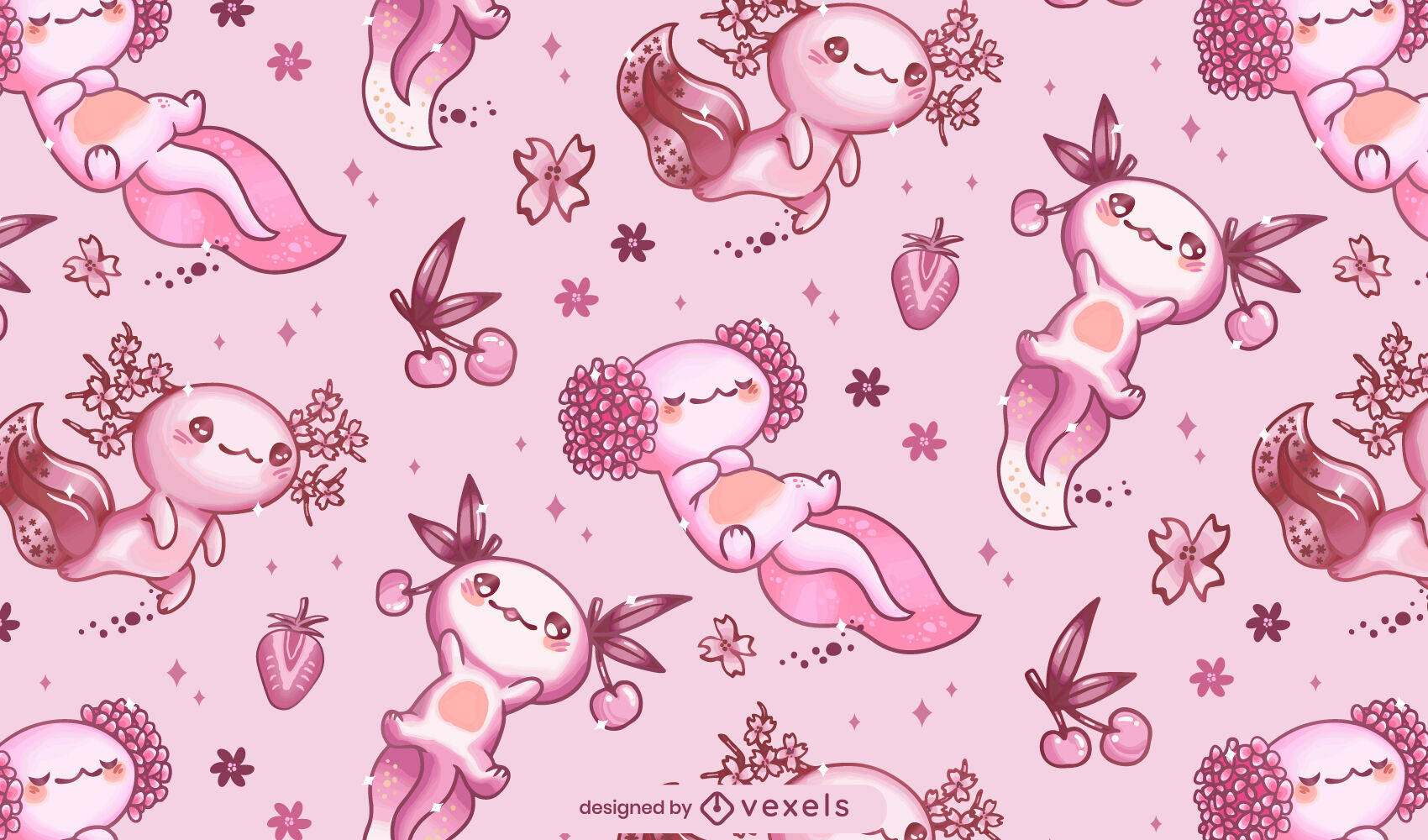 Cartoon Axolotl Pattern In Pink Background