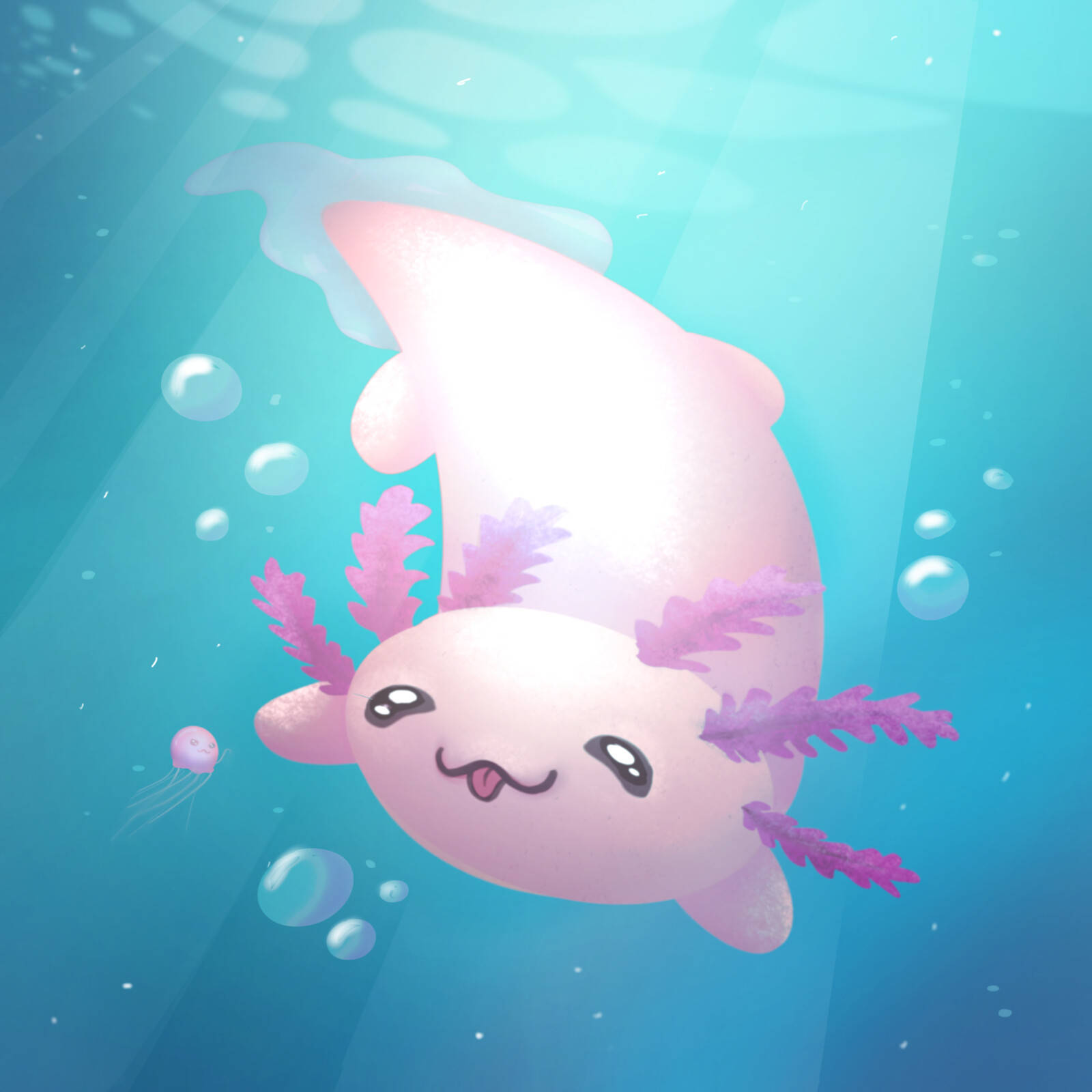 Cartoon Axolotl Underwater Background