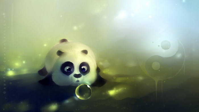 Cartoon Beautiful Panda Blowing Bubbles