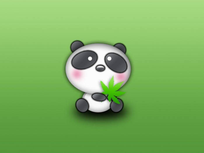 Cartoon Beautiful Panda Holding A Leaf Background