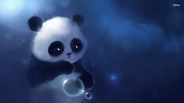 Cartoon Beautiful Panda Holding Bubble