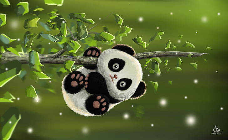 Cartoon Beautiful Panda On Branch