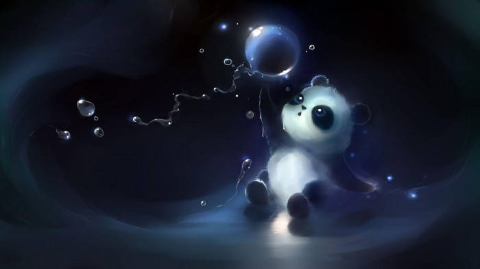 Cartoon Beautiful Panda Reaching For Bubble