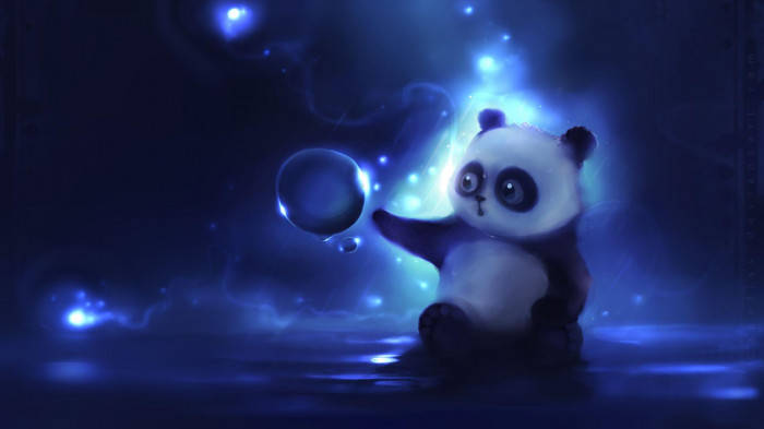 Cartoon Beautiful Panda Touching Bubble
