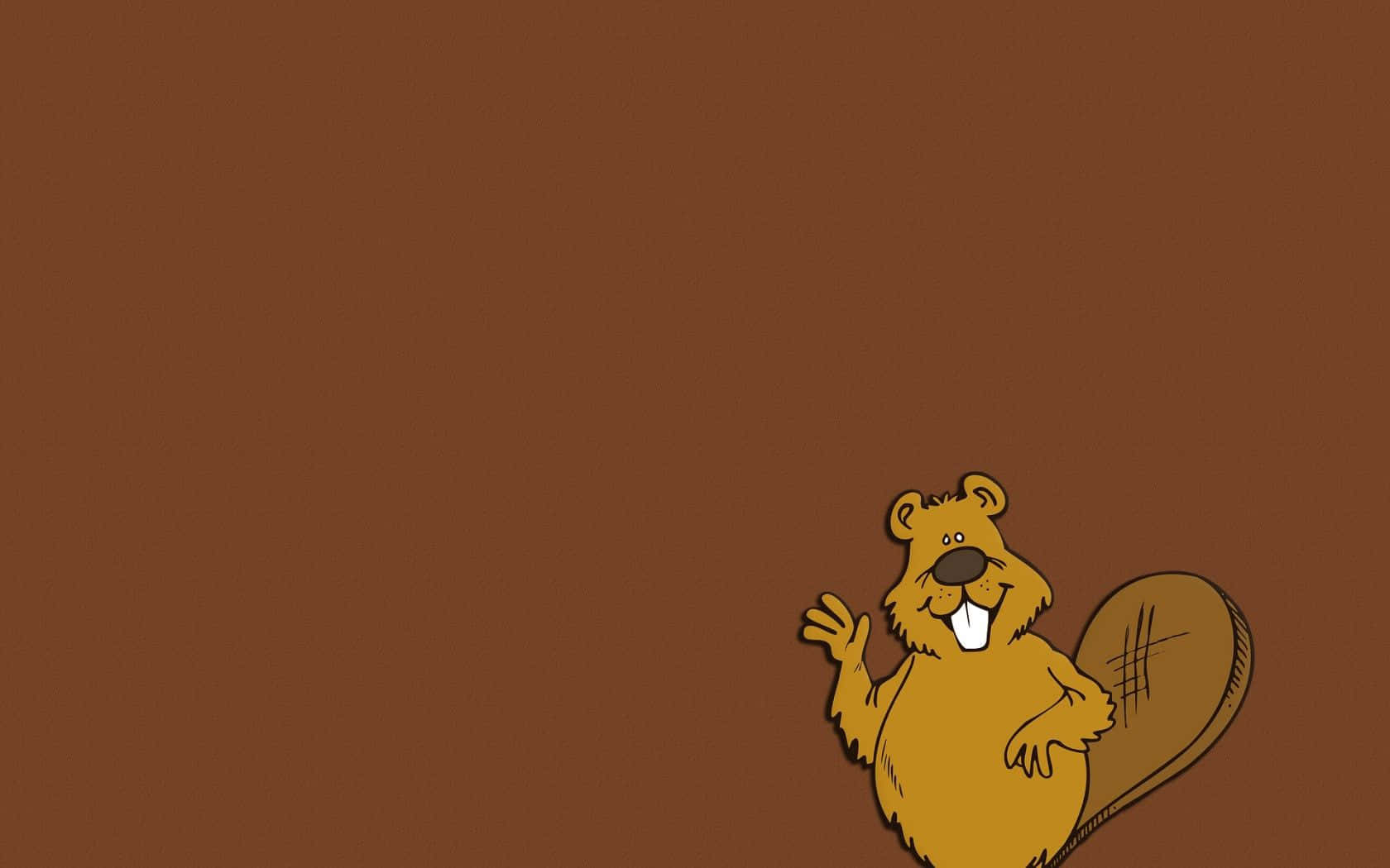 Cartoon Beaver Waving Brown Background Background