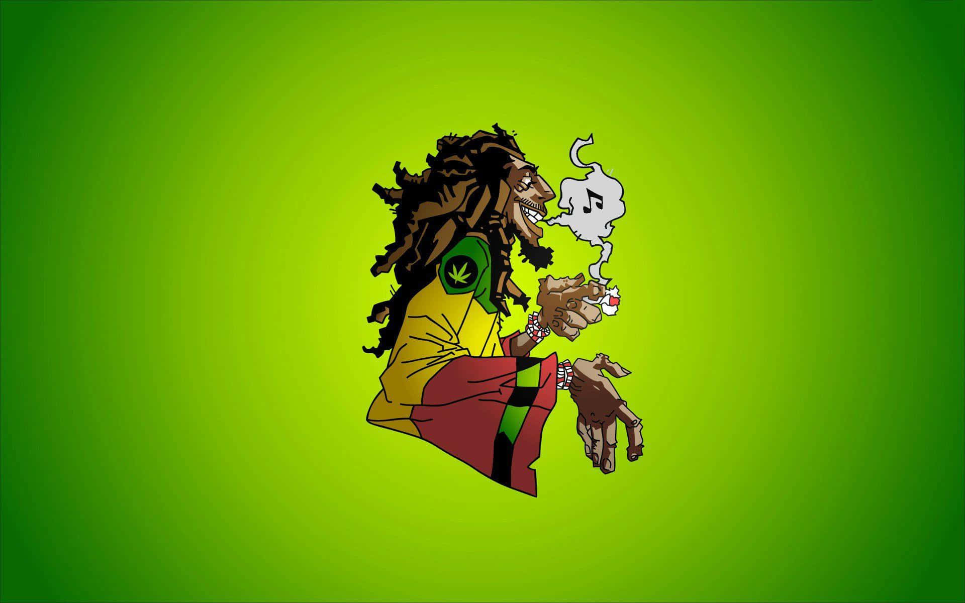 Cartoon Bob Marley Using A Joint Background