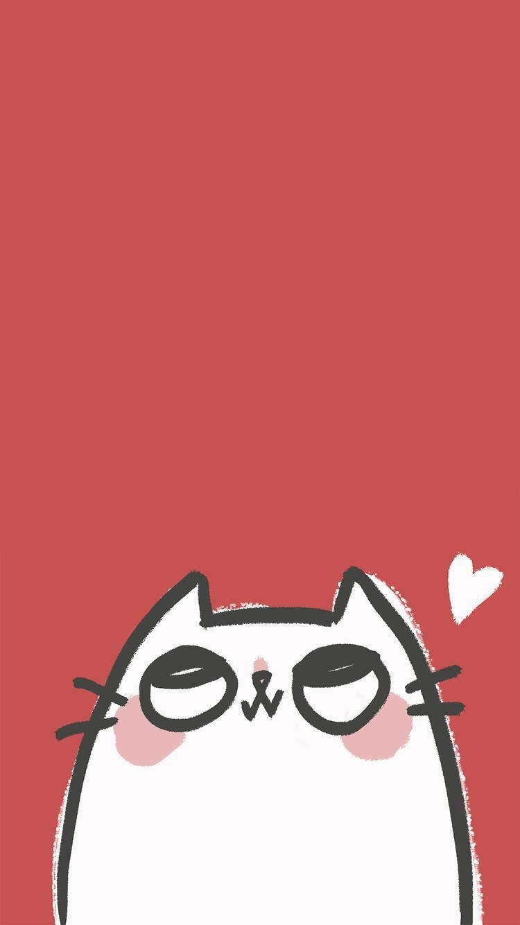 Cartoon Cat Pastel Red Aesthetic Background