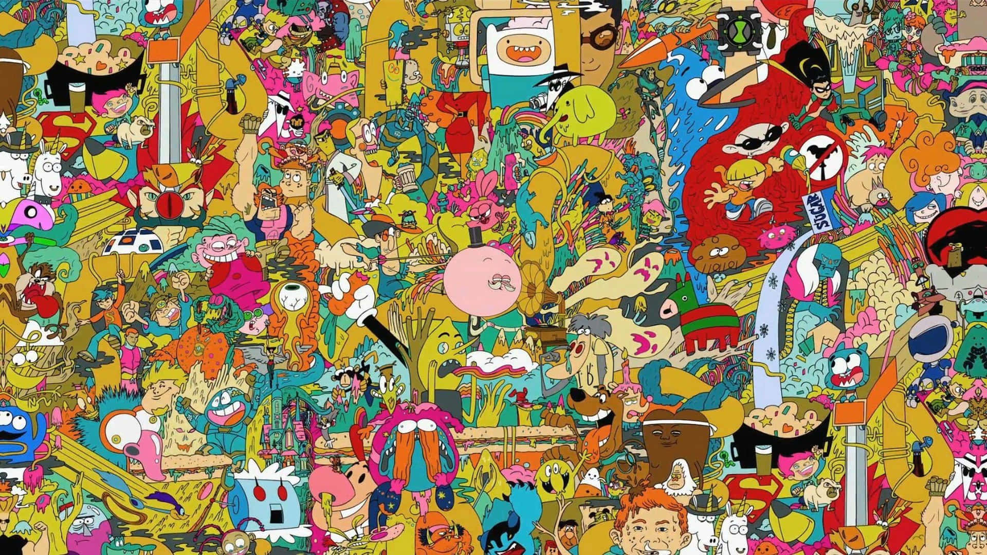 Cartoon Characters Having Fun Background