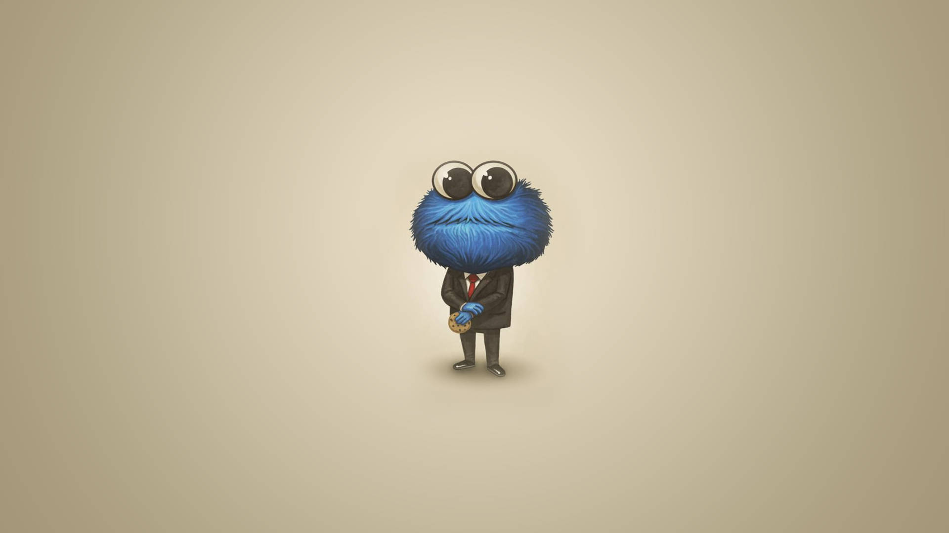 Cartoon Cookie Monster In Black Suit Background