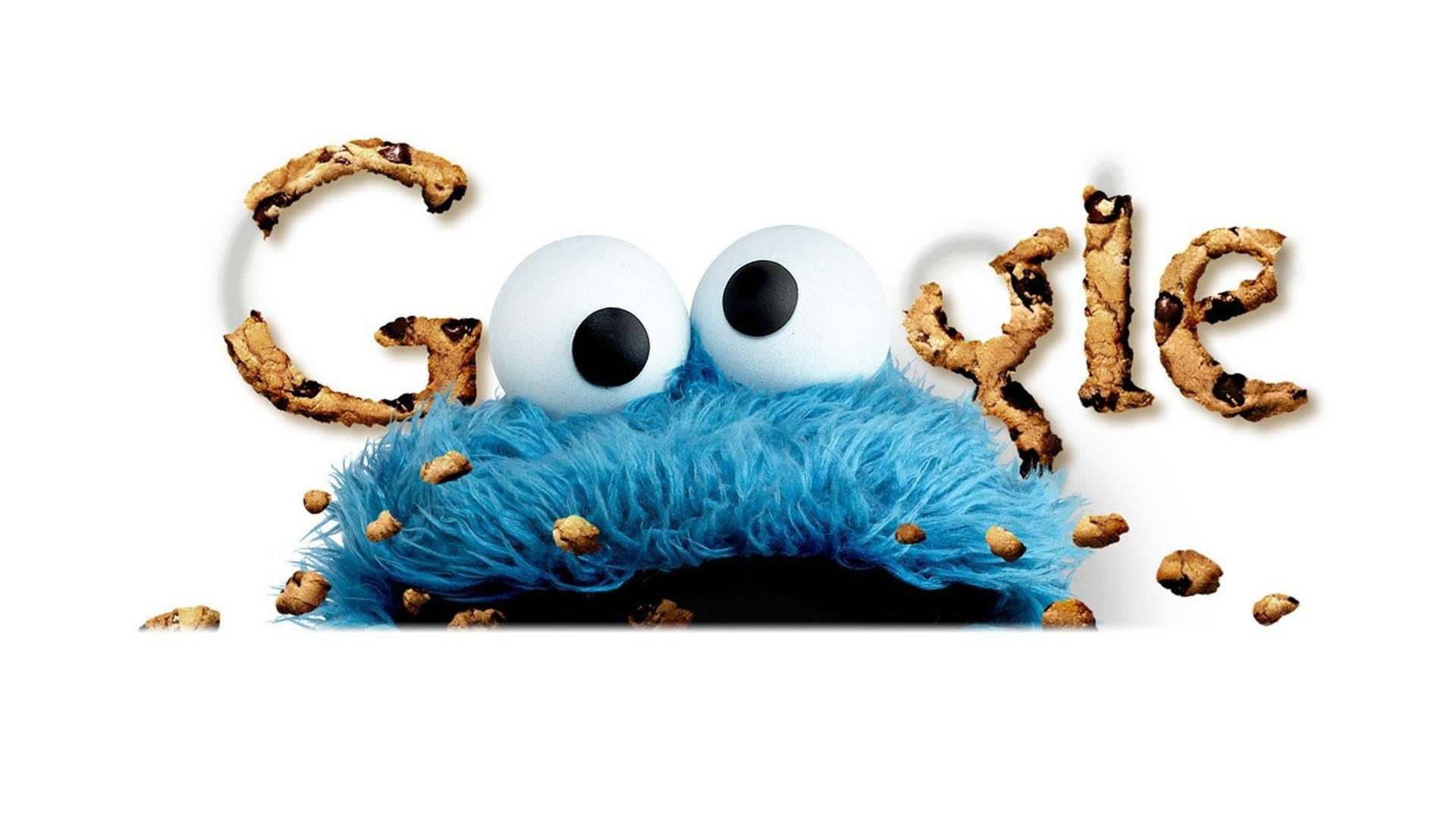 Cartoon Cookie Monster With Google Background