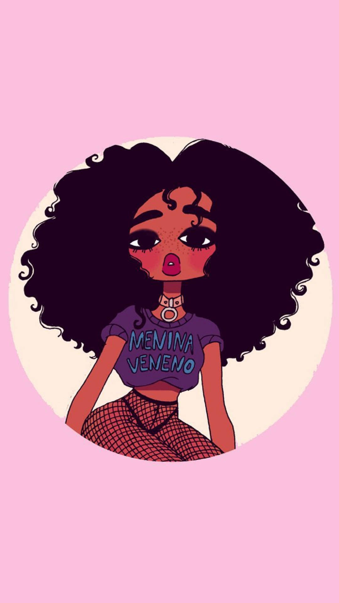 Cartoon Cute Black Girl Pink Aesthetic Background