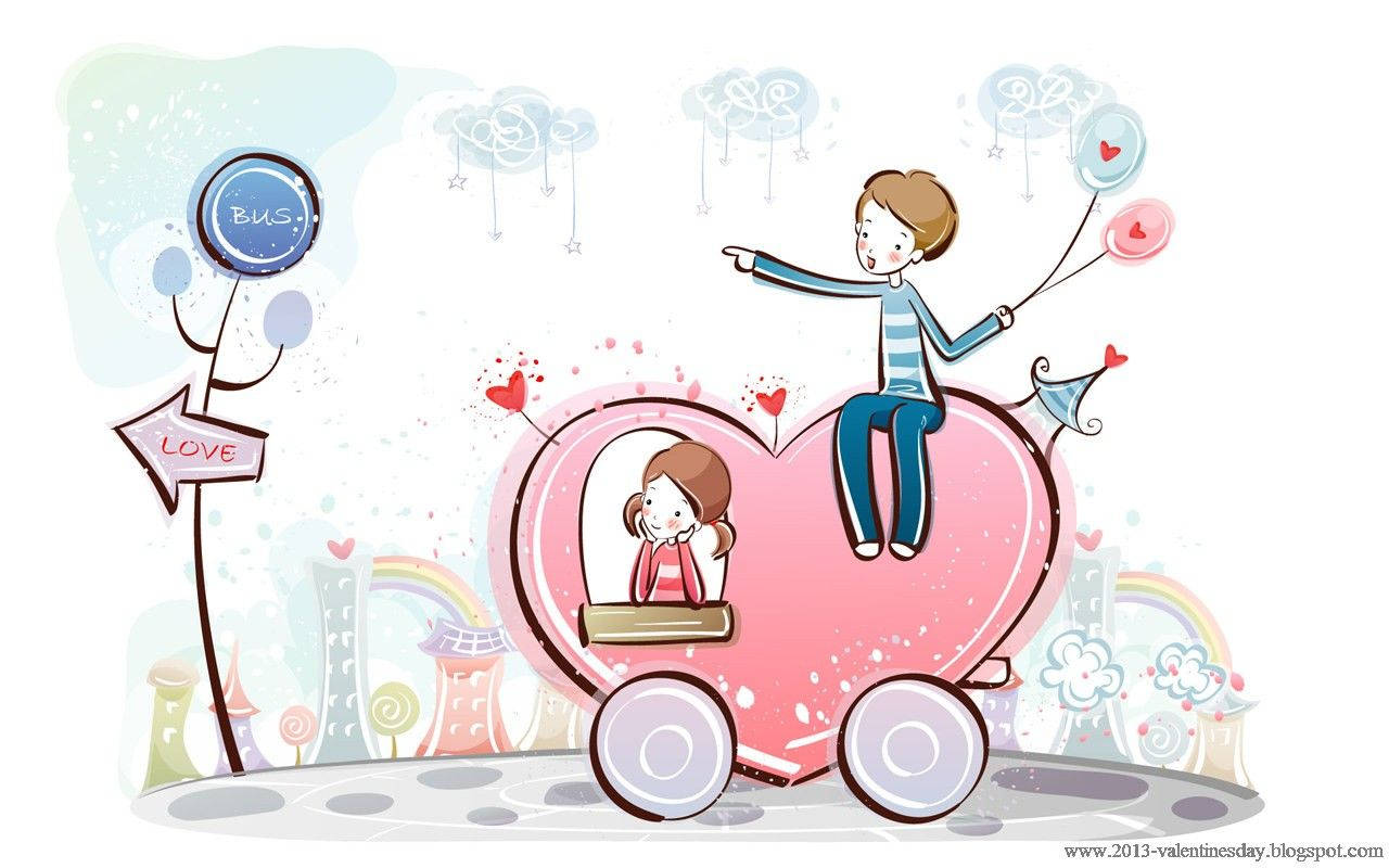 Cartoon Depiction Of Cute Couple Drawing Background