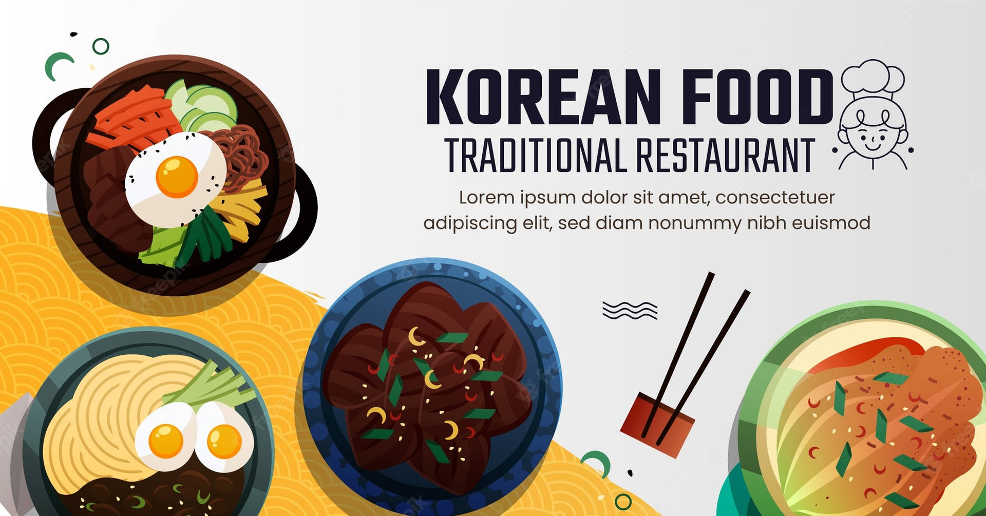 Cartoon Dishes Korean Food Background