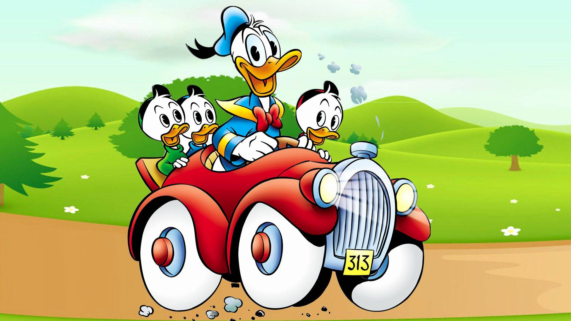 Cartoon Donald Duck And Nephews Background