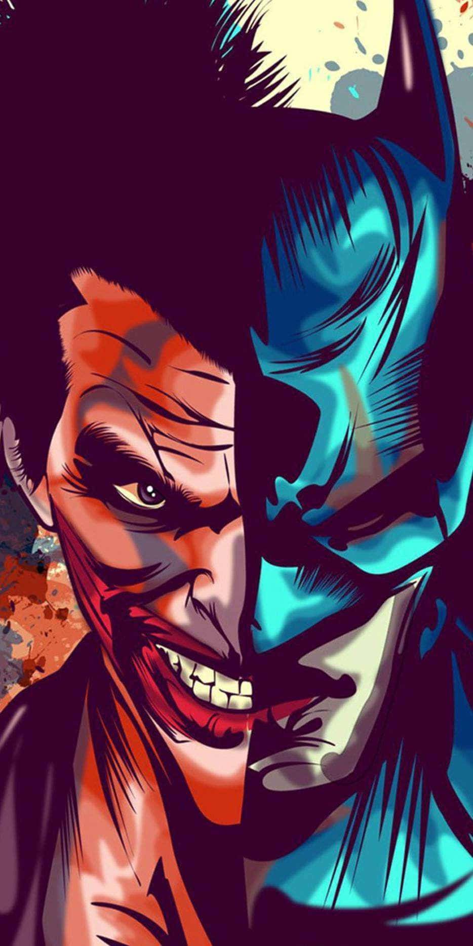 Cartoon Fan Art Of Half Batman Half Joker Background
