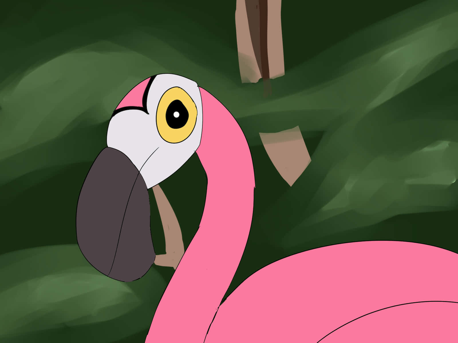 Cartoon Flamingoin Greenery Background
