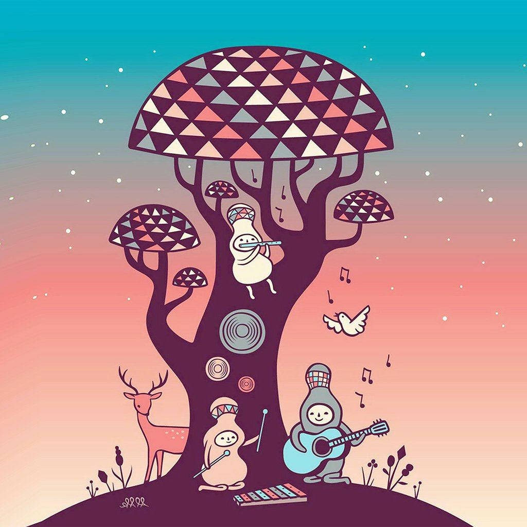 Cartoon Geometric Tree Cute Music Notes