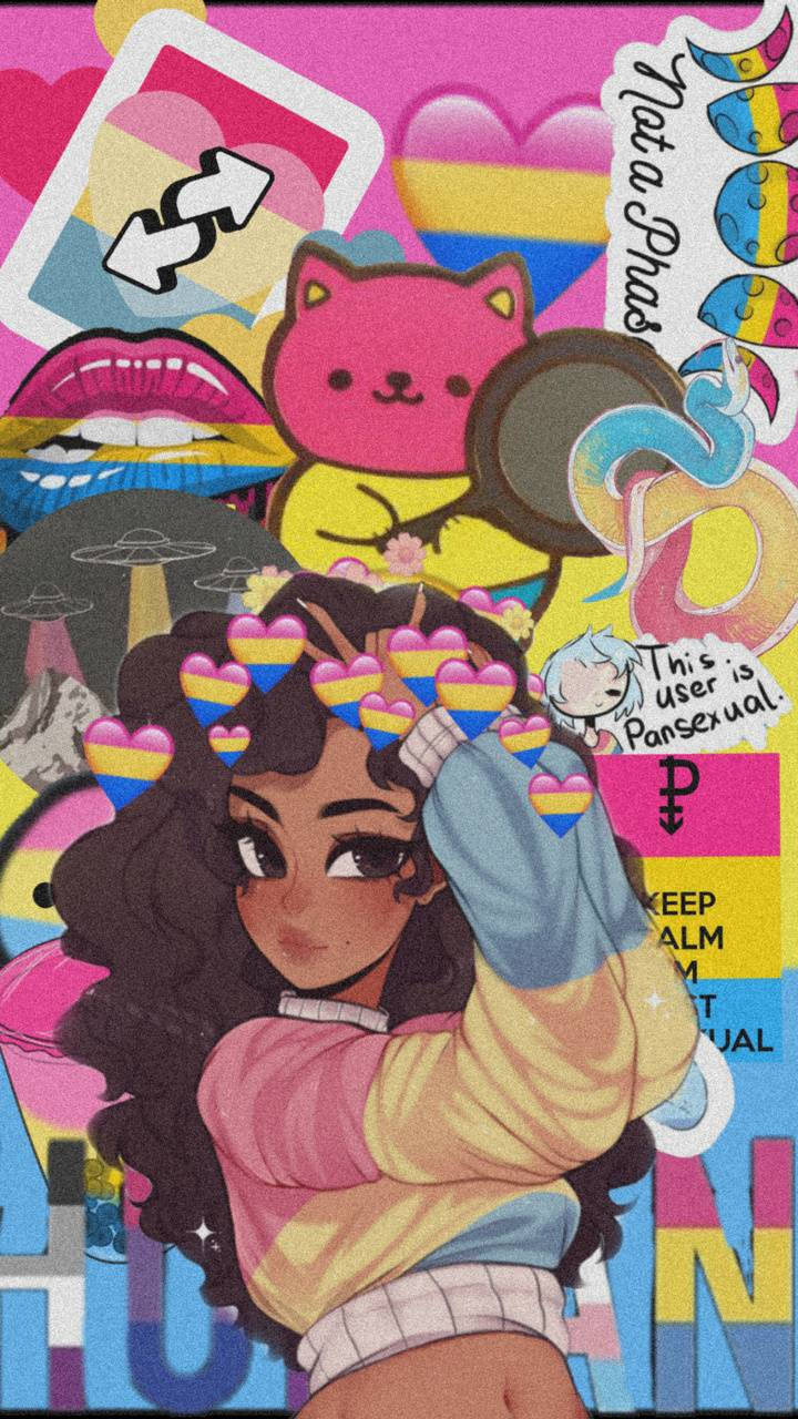 Cartoon Girl In Sticker Collage Instagram Pfp Background