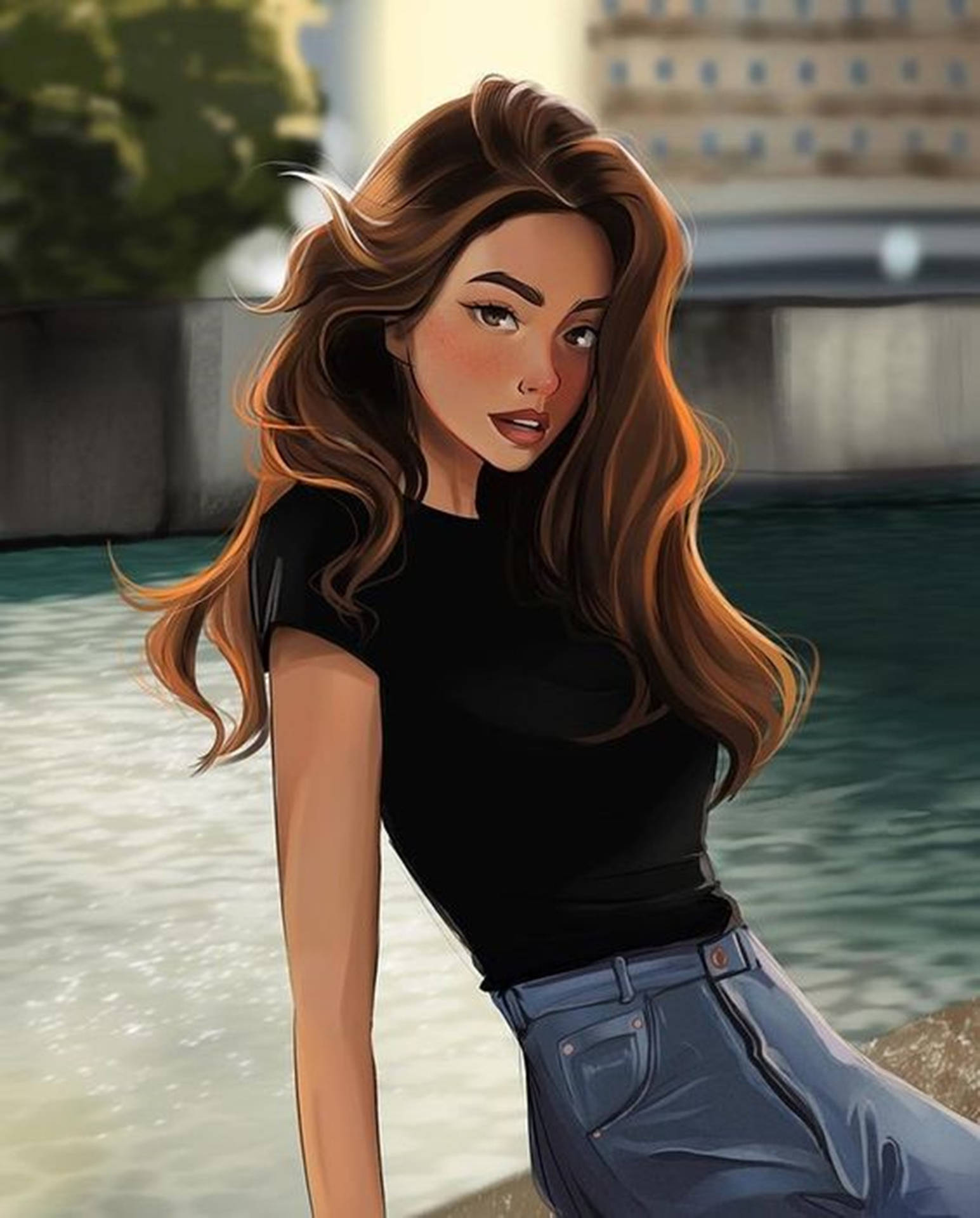 Cartoon Girl Near River Unique Cool Pfp Illustration