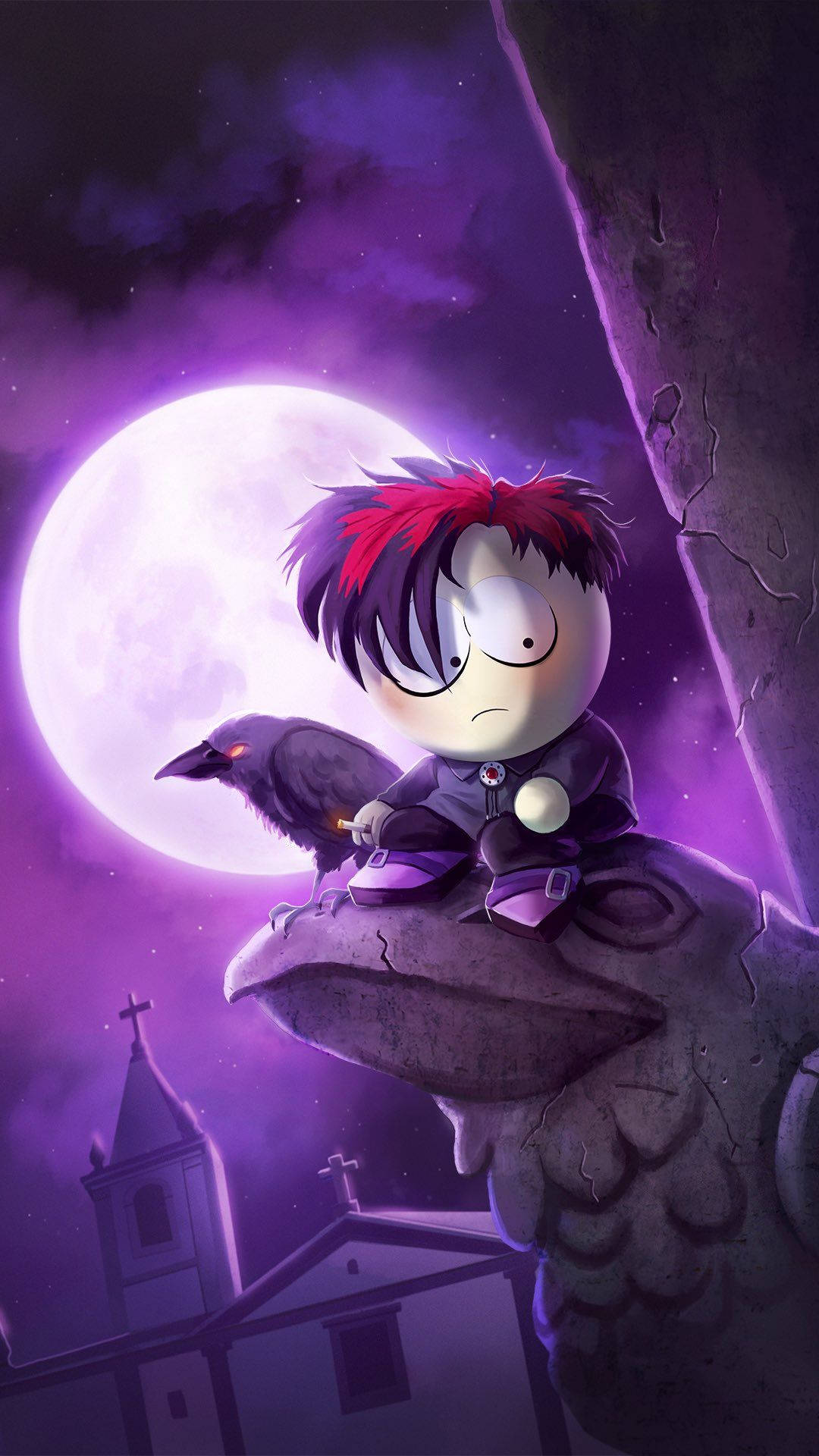 Cartoon Goth Boy Beside A Crow Pfp Background