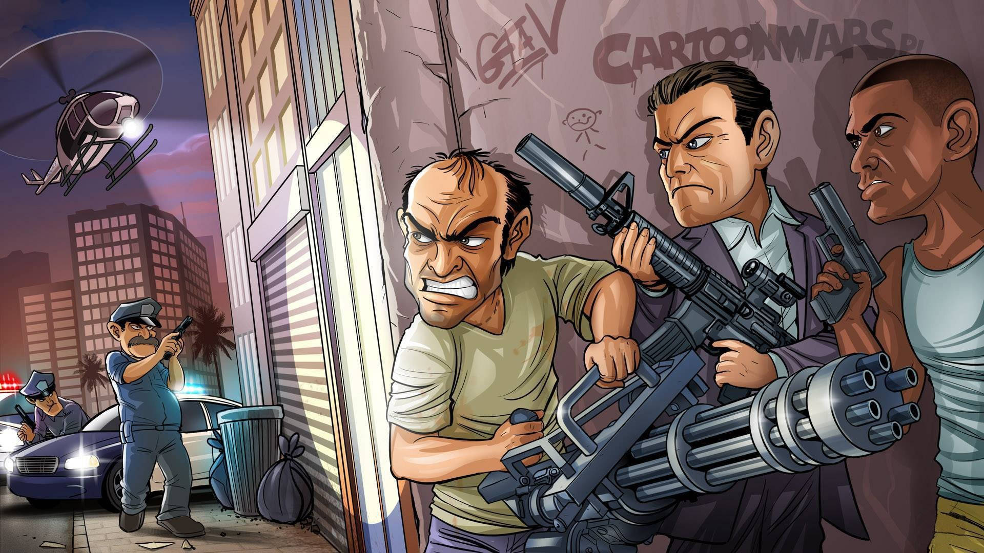 Cartoon Gta V Protagonist Fanart Background