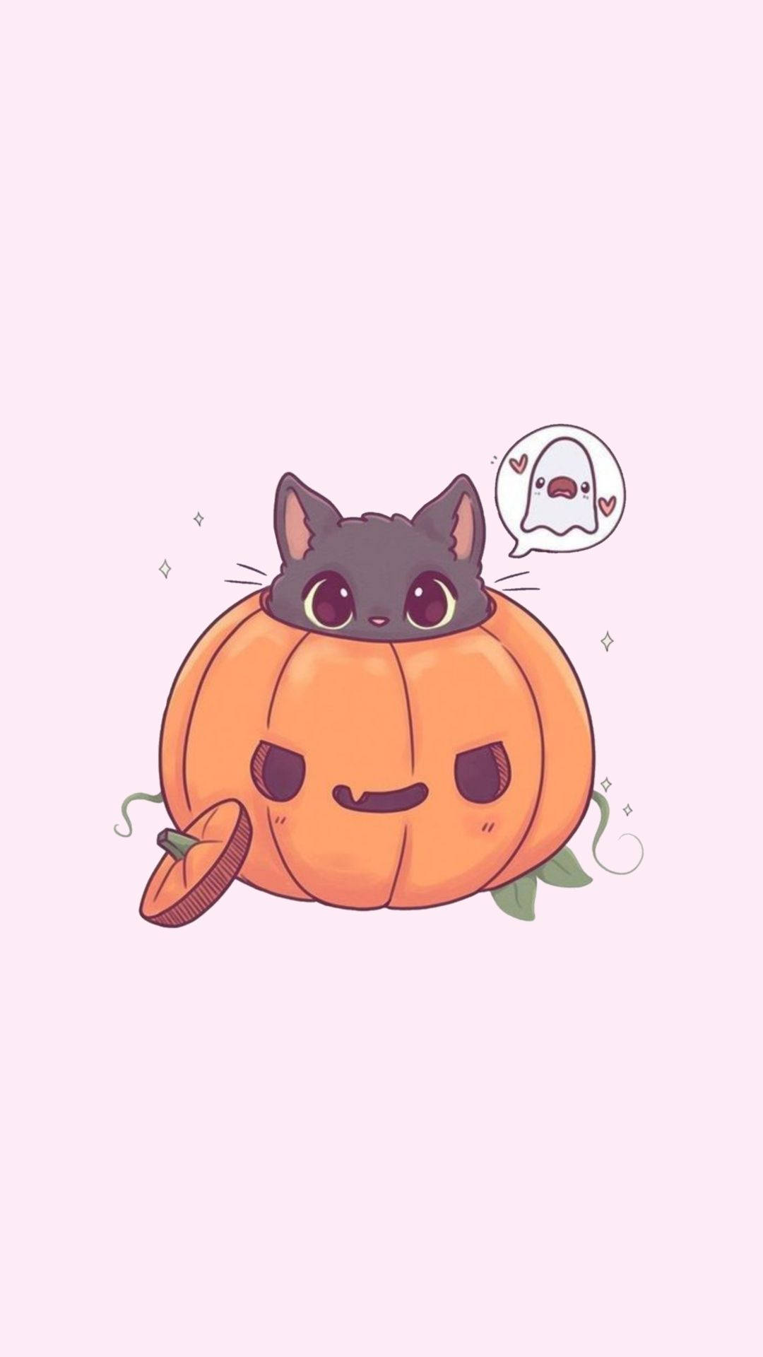 Cartoon Halloween Cat In Pumpkin Background