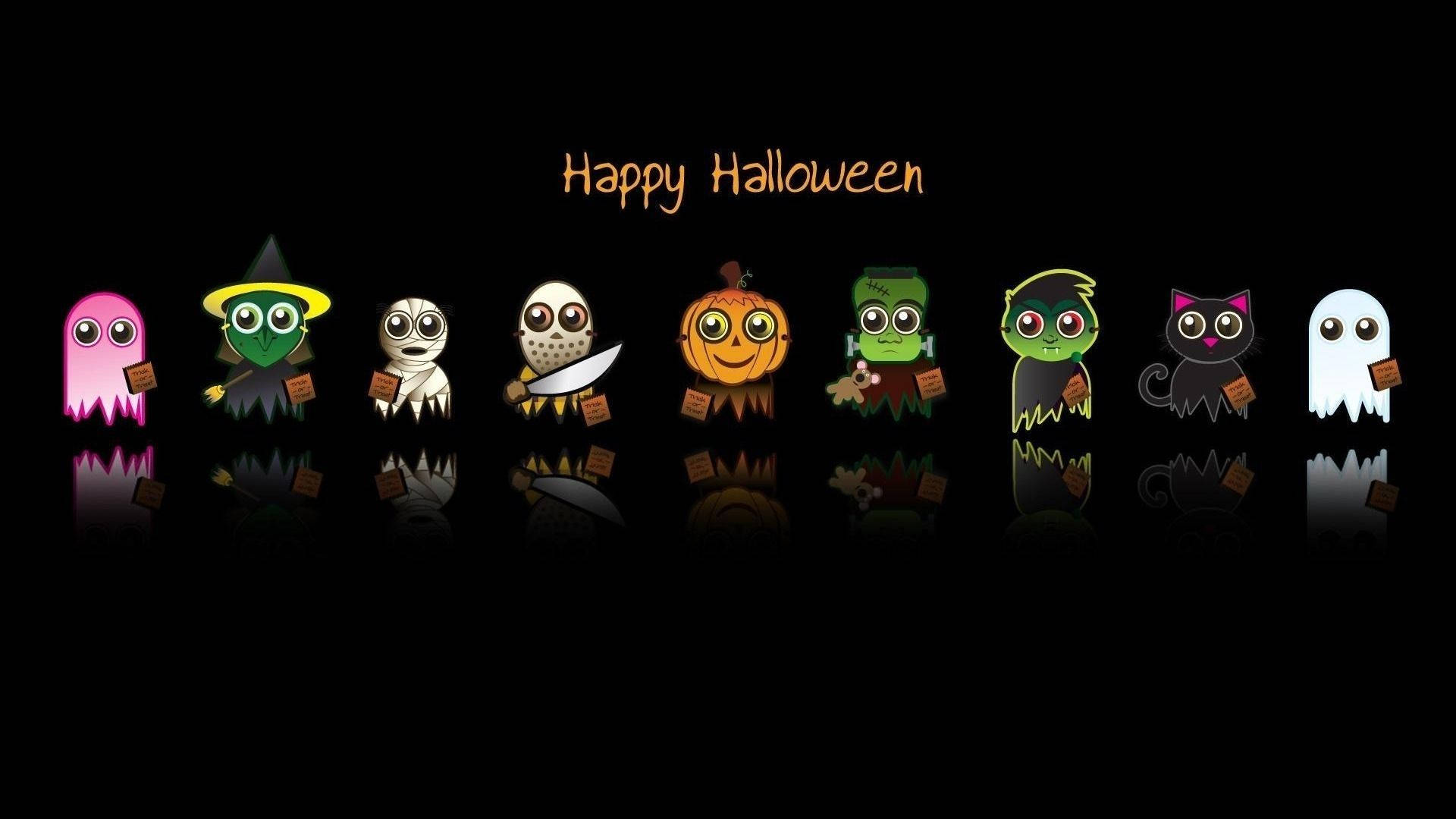 Cartoon Halloween Characters In The Dark Background