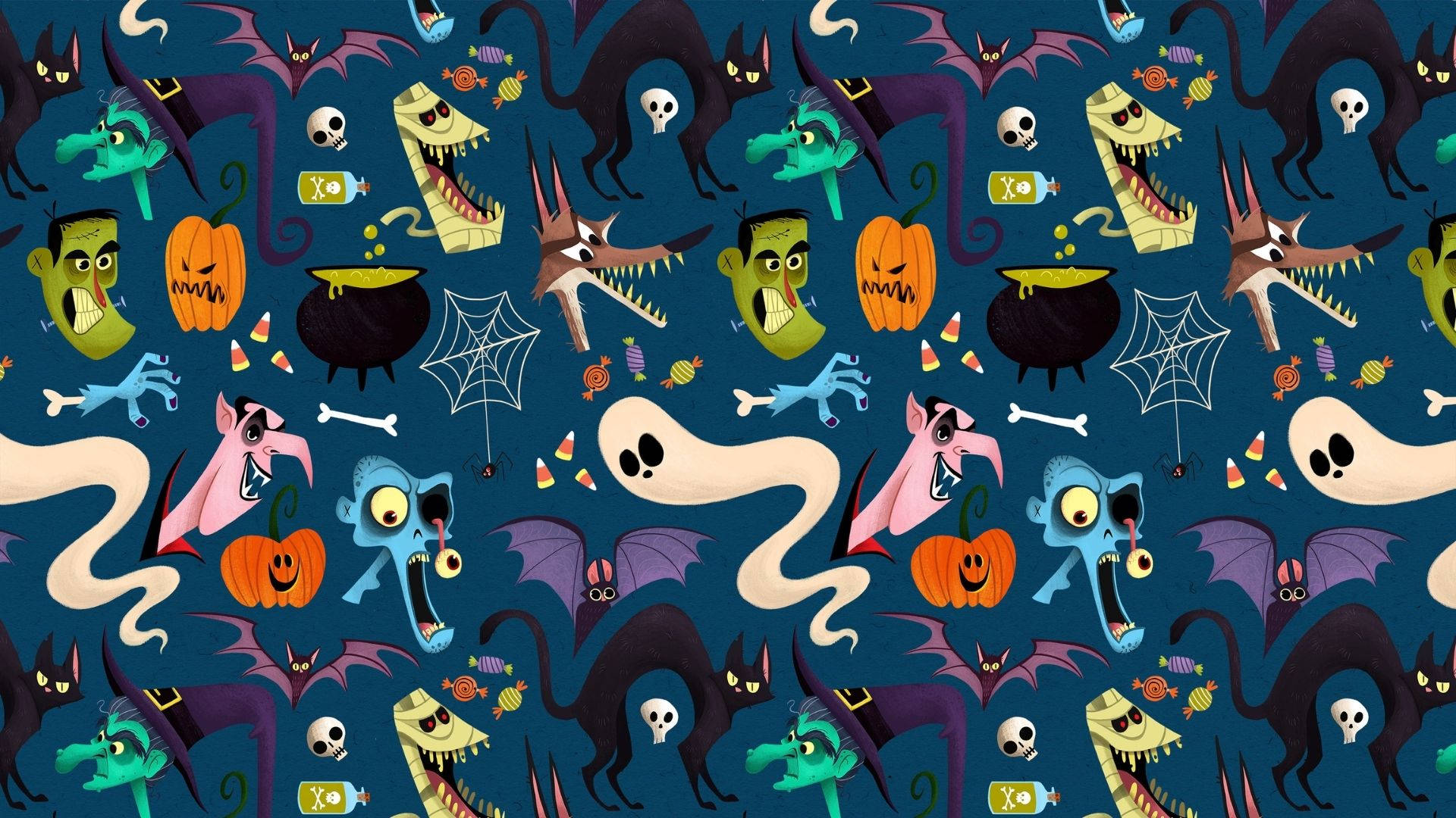 Cartoon Halloween Floating Heads Background