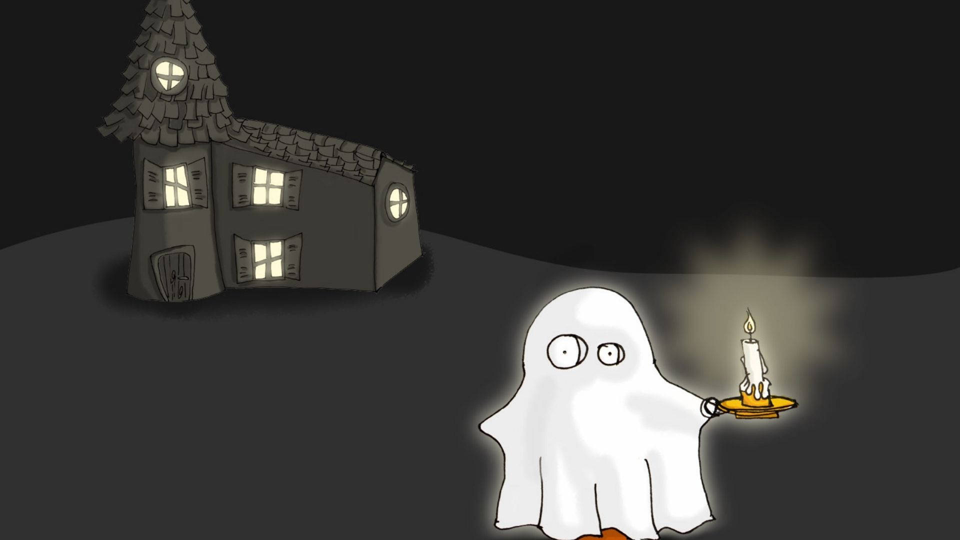Cartoon Halloween Ghost With A Candle Background
