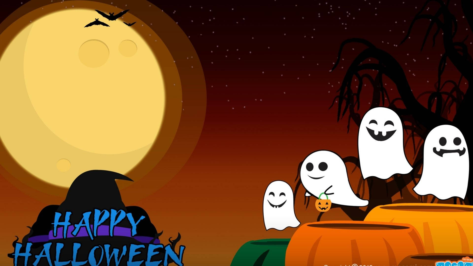 Cartoon Halloween Happy Ghosts Background
