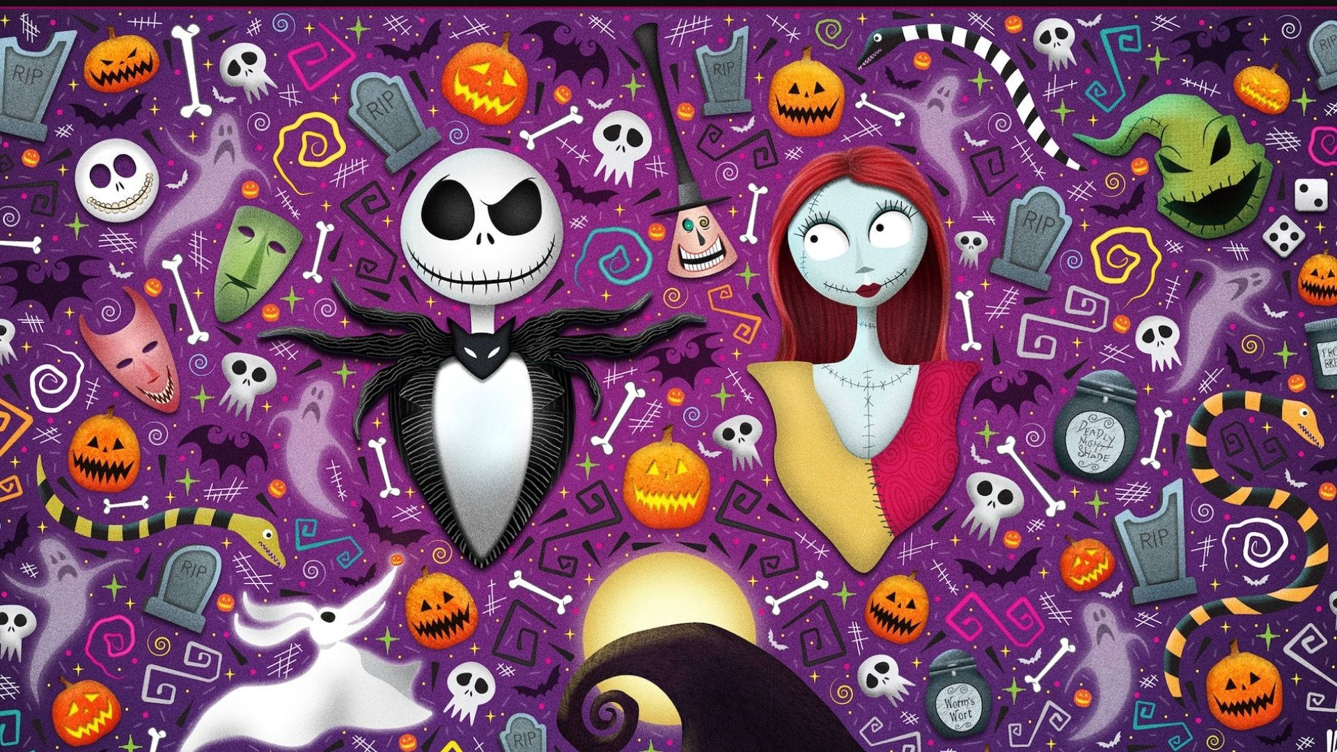 Cartoon Halloween Jack Skellington And Sally Background