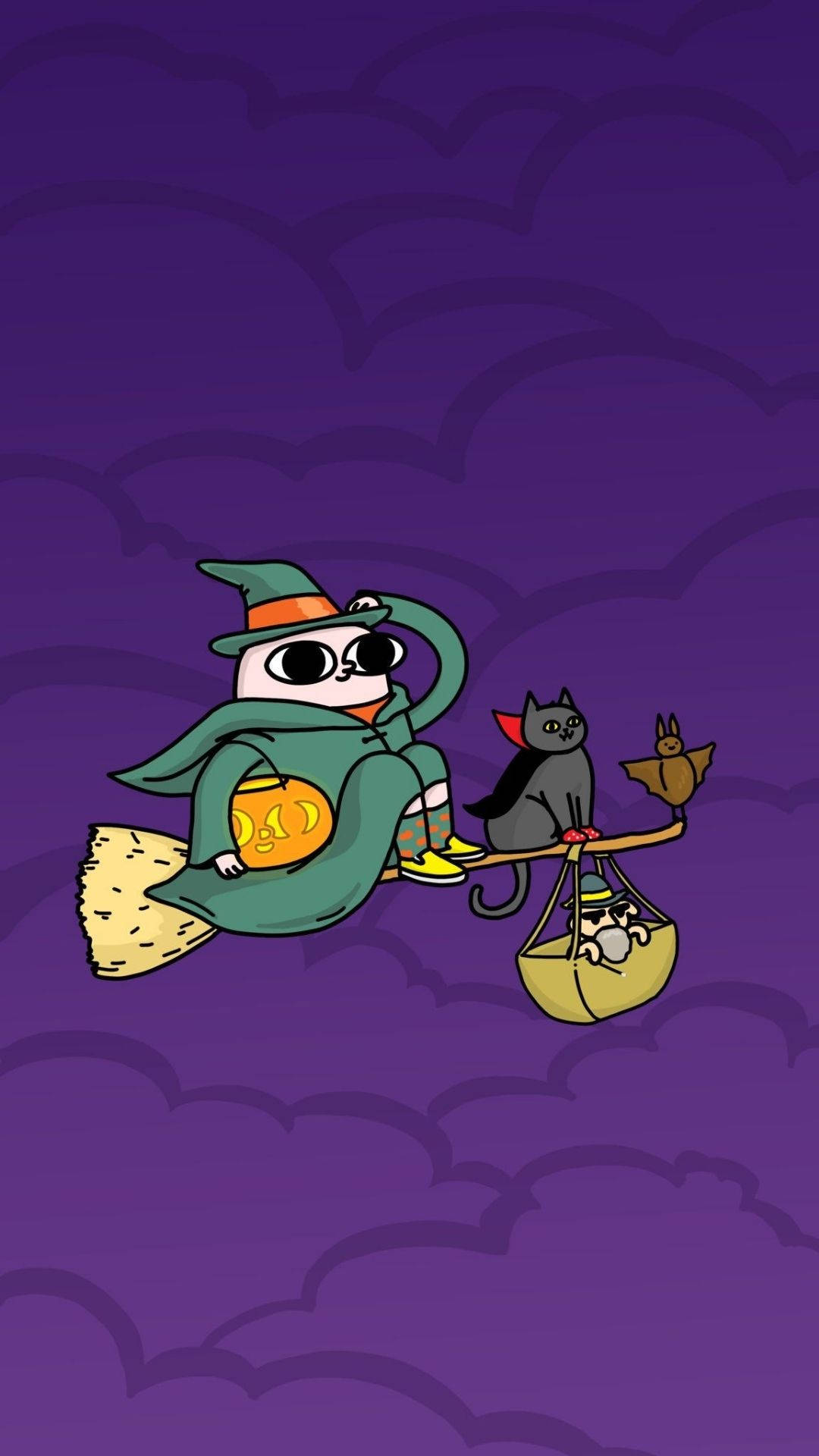 Cartoon Halloween On A Broomstick Background