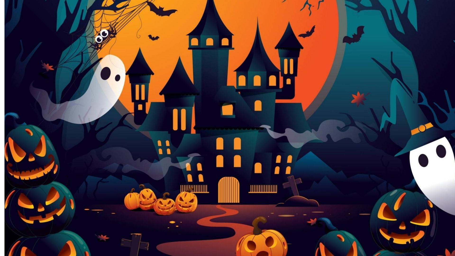 Cartoon Halloween Scattered Pumpkins Background