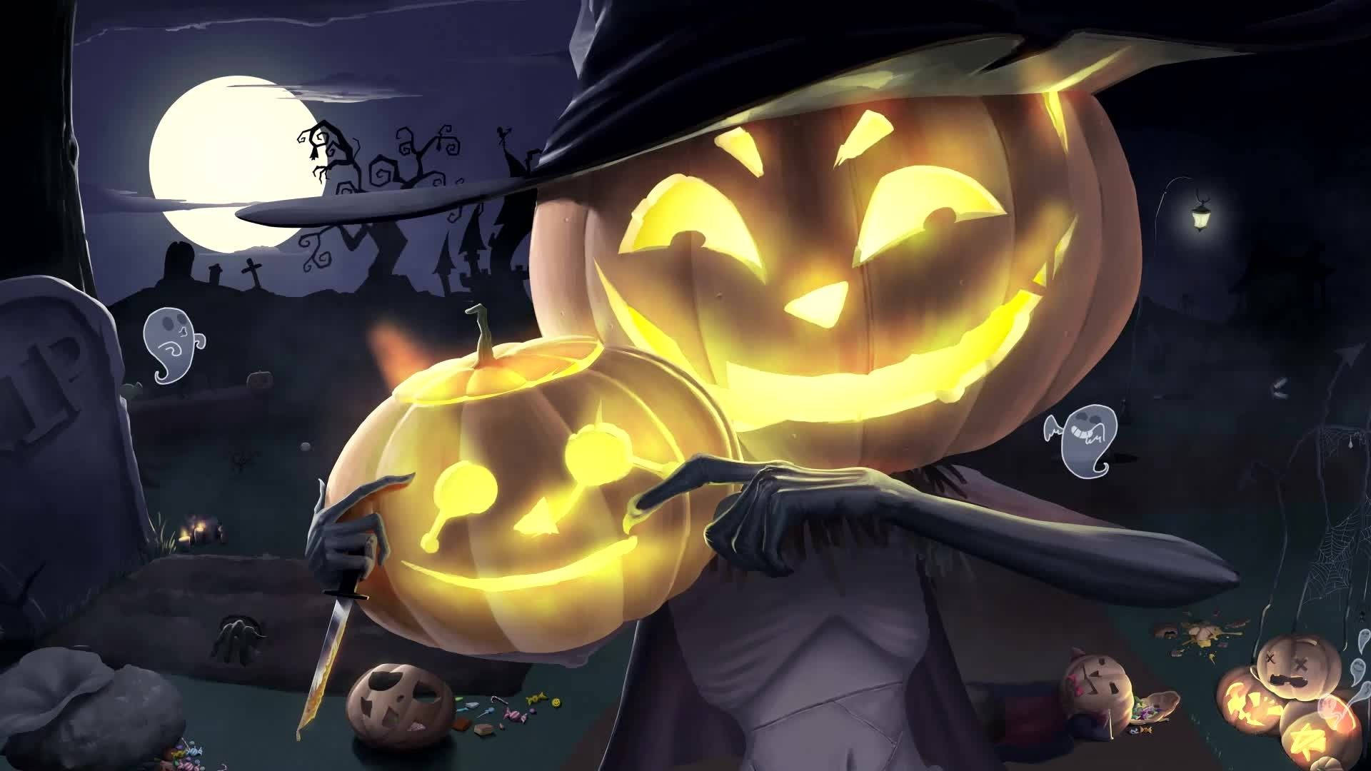 Cartoon Halloween Witch Pumpkin Background