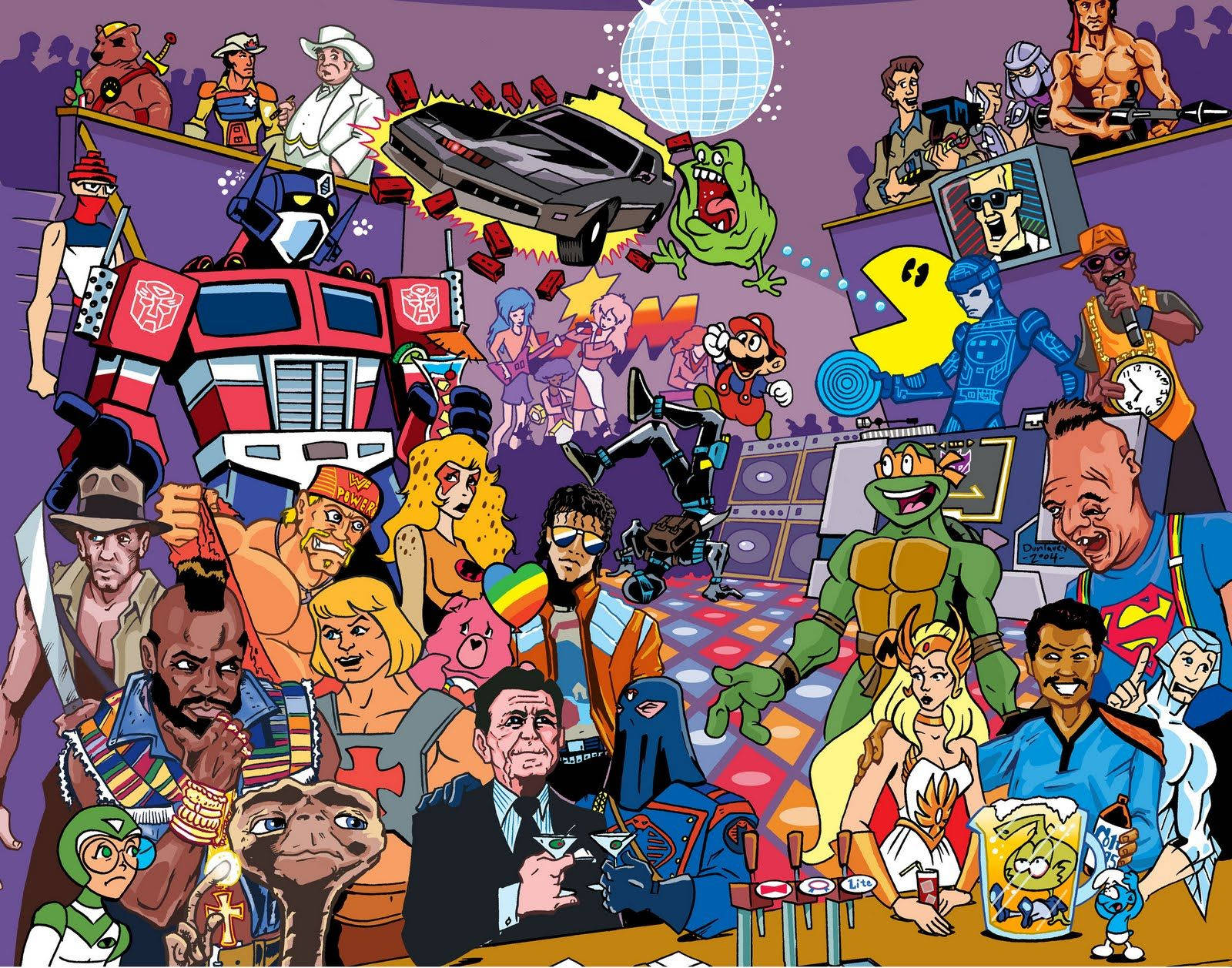 Cartoon Heroes From 80s Background