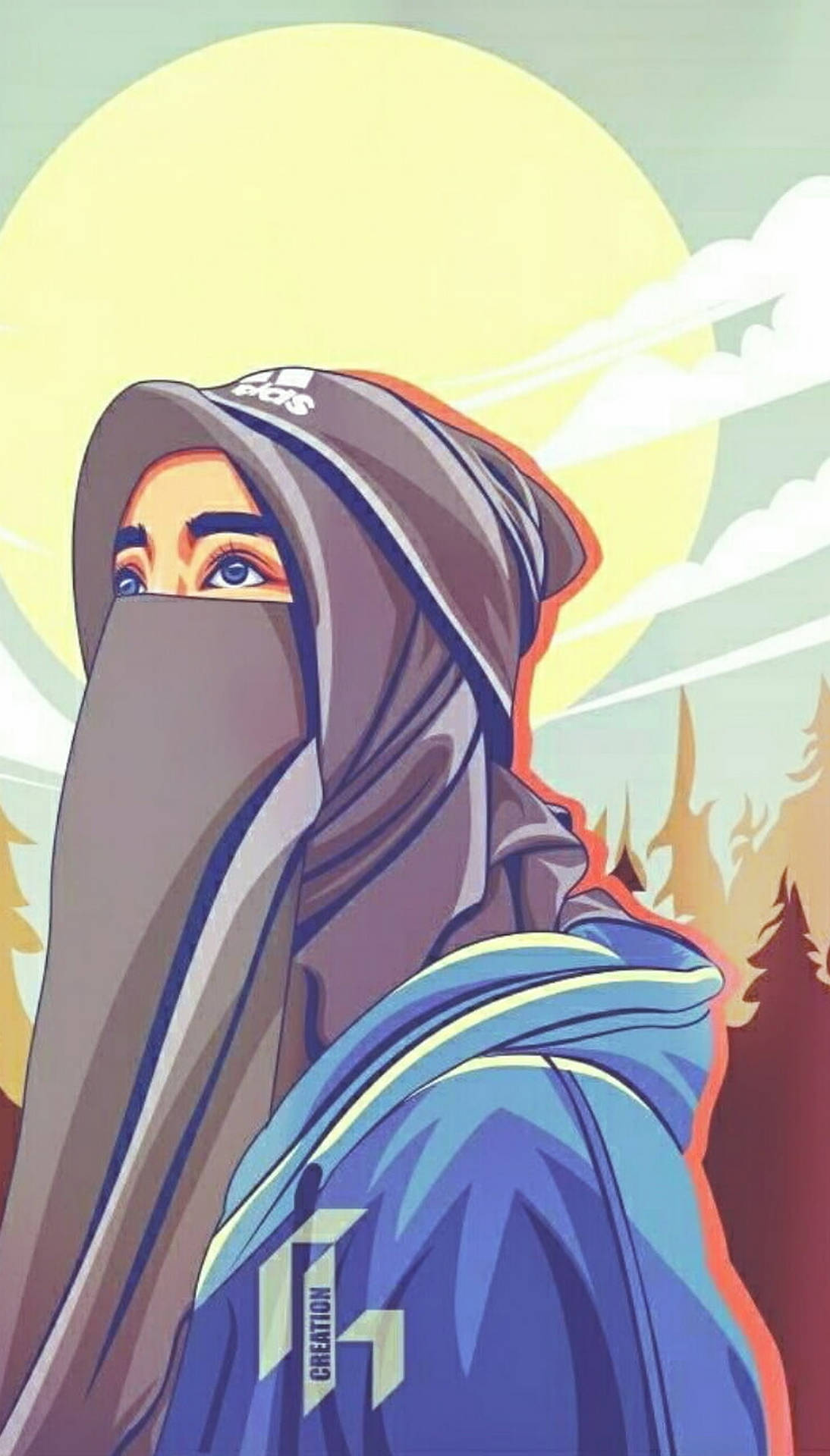 Cartoon Hijab Girl Sun
