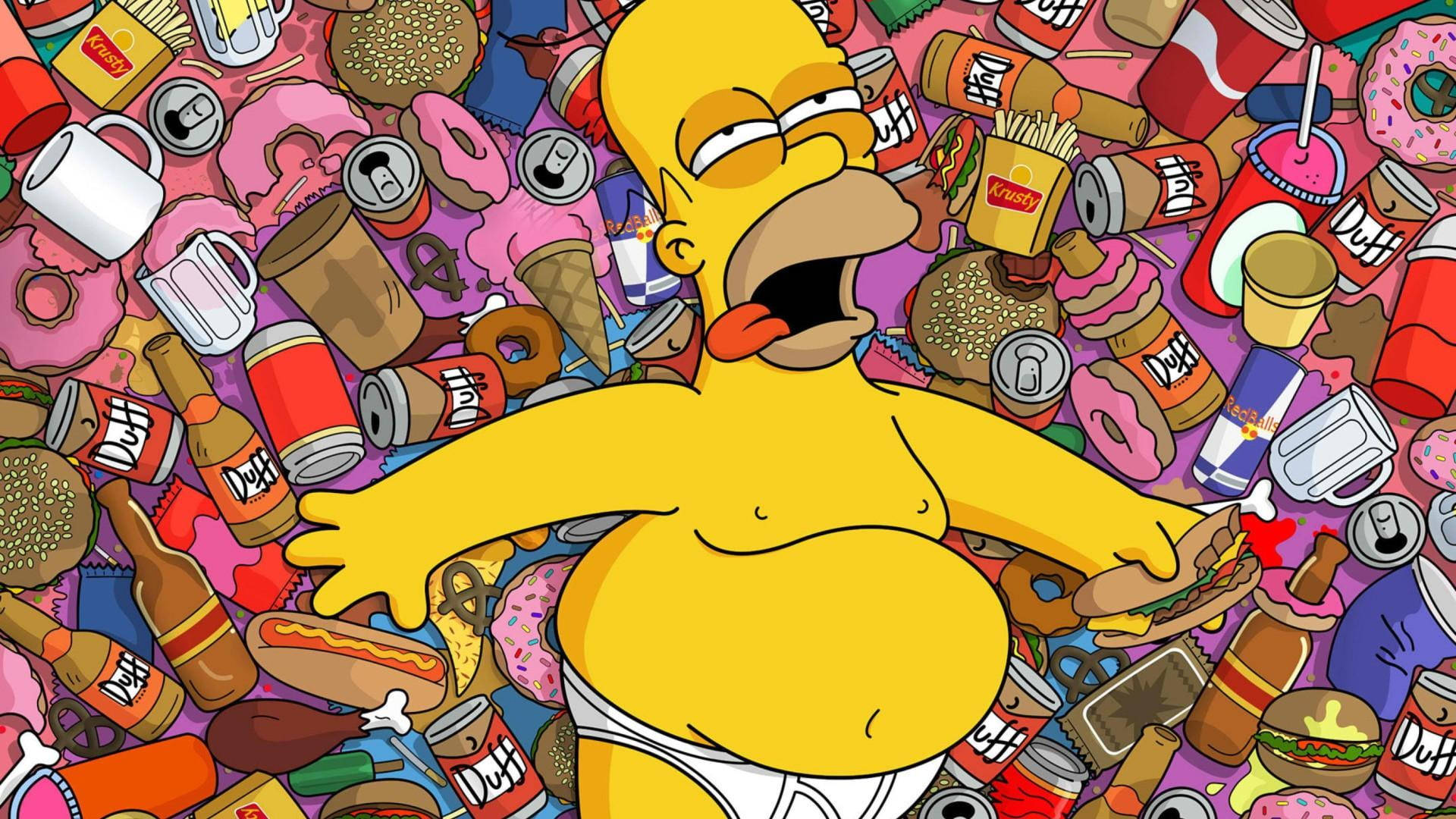 Cartoon Homer Simpson Eating Background