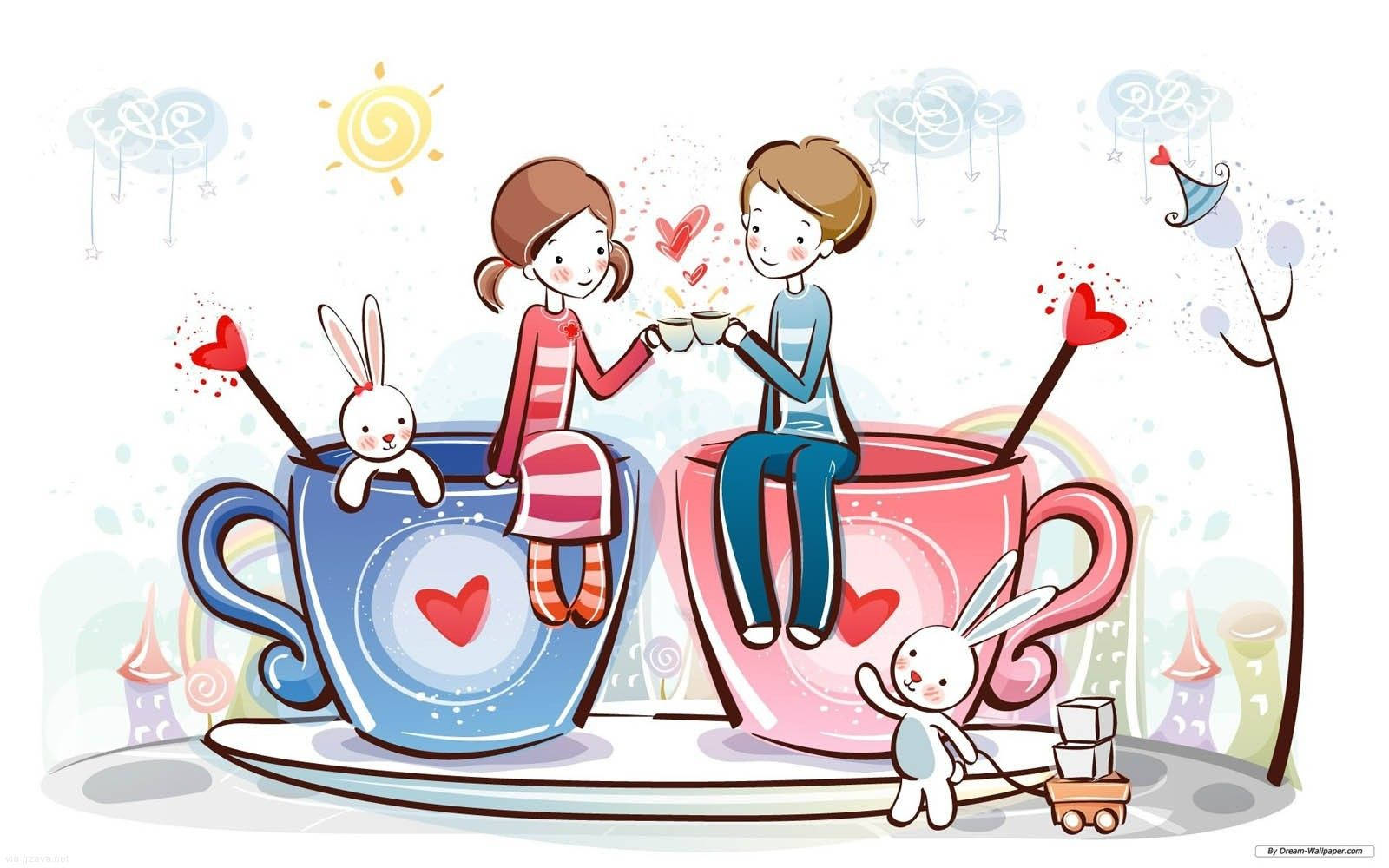 Cartoon Illustration Of Cute Couple Drawing Background