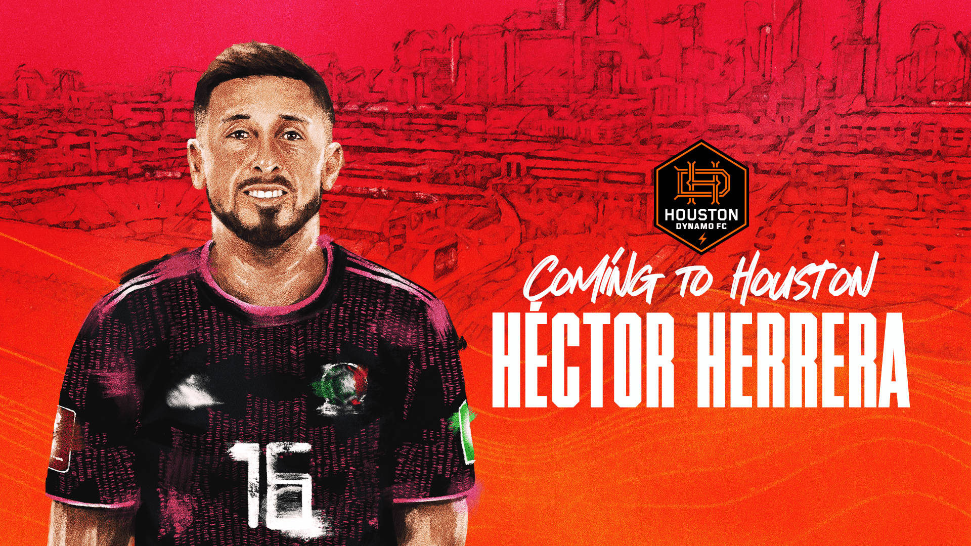 Cartoon Illustration Of Hector Herrera Playing Football For Houston Dynamo