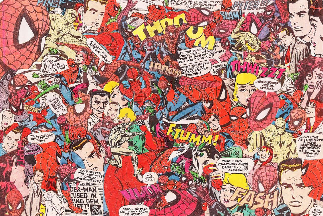 Cartoon Illustration Of Spiderman Superhero Collage Background