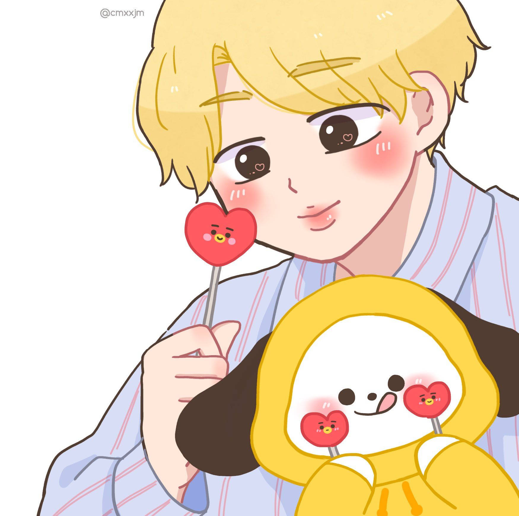 Cartoon Jimin With Chimmy Bt21 Background