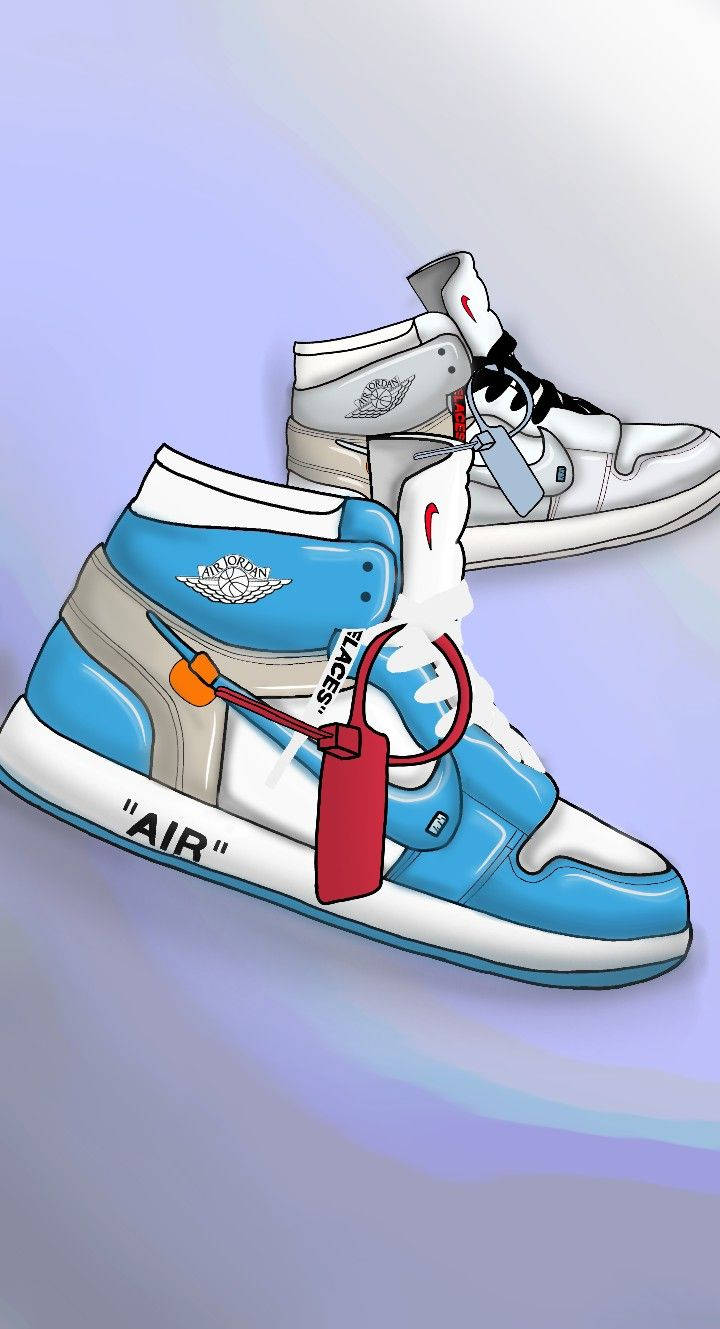 Cartoon Jordan Shoes Blue Off-white Background