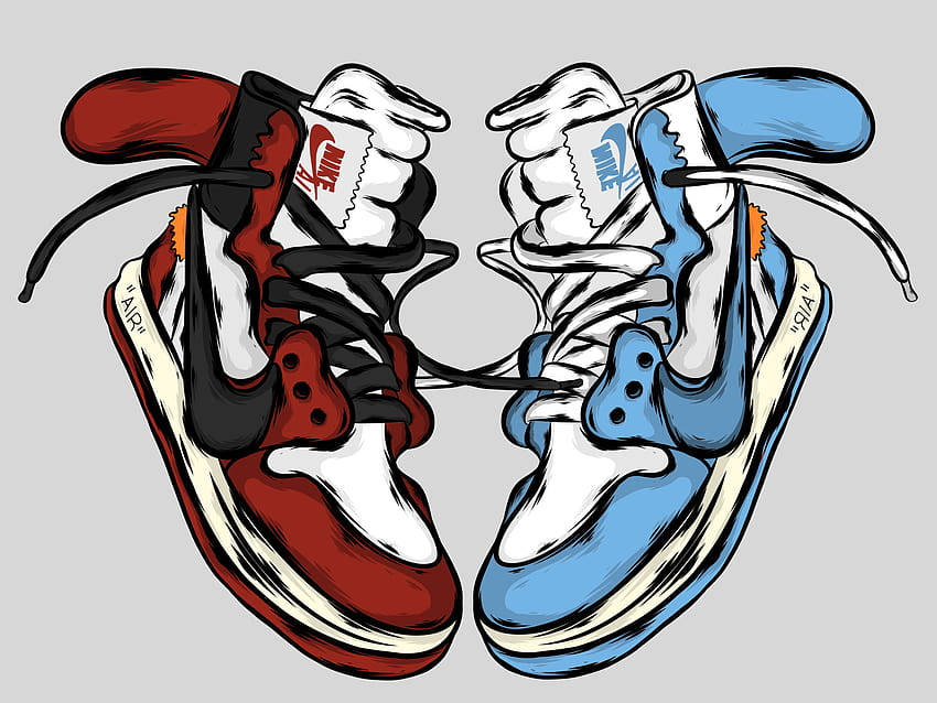 Cartoon Jordan Shoes Chicago And Unc Background