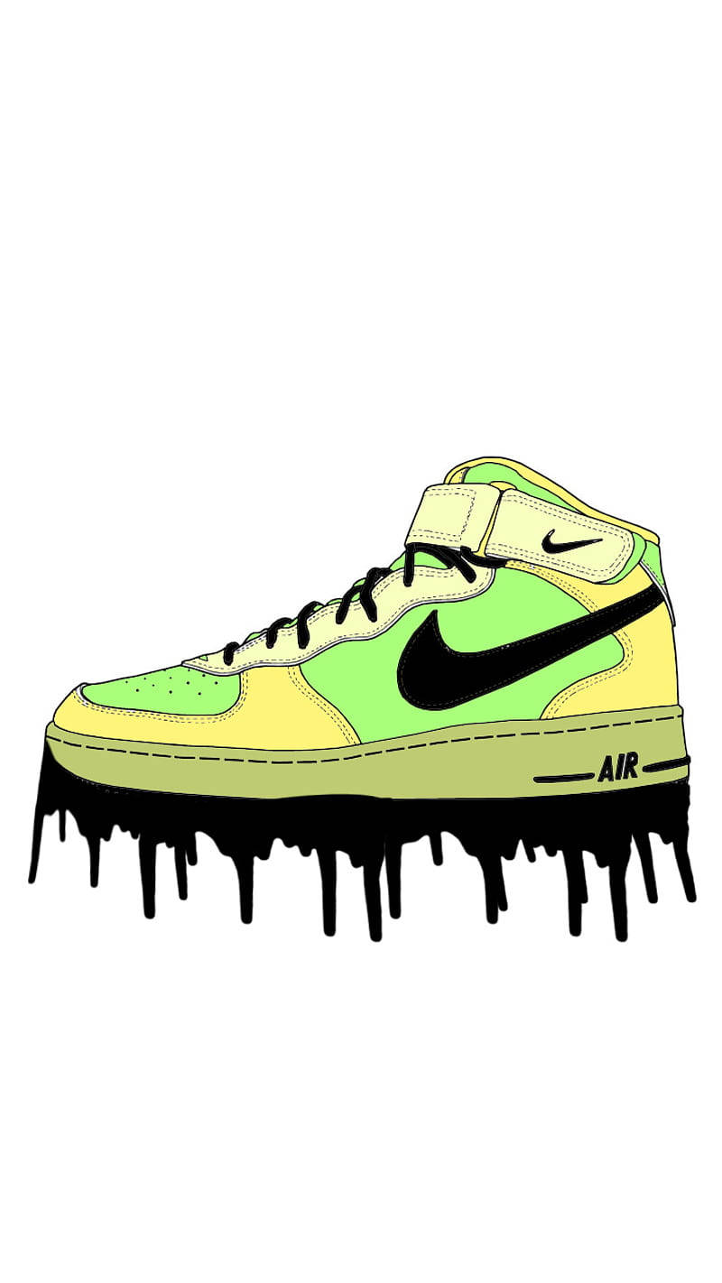 Cartoon Jordan Shoes Green And Yellow Background