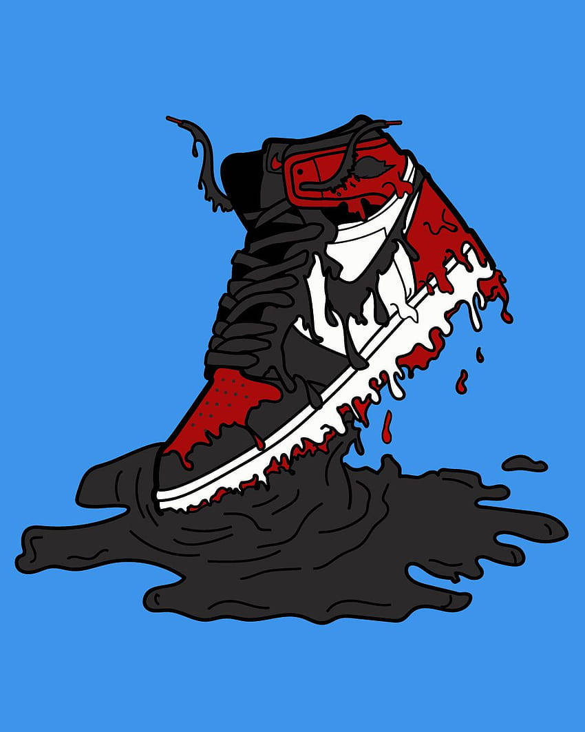 Cartoon Jordan Shoes Melting Chicago Shoes Blue Background Background