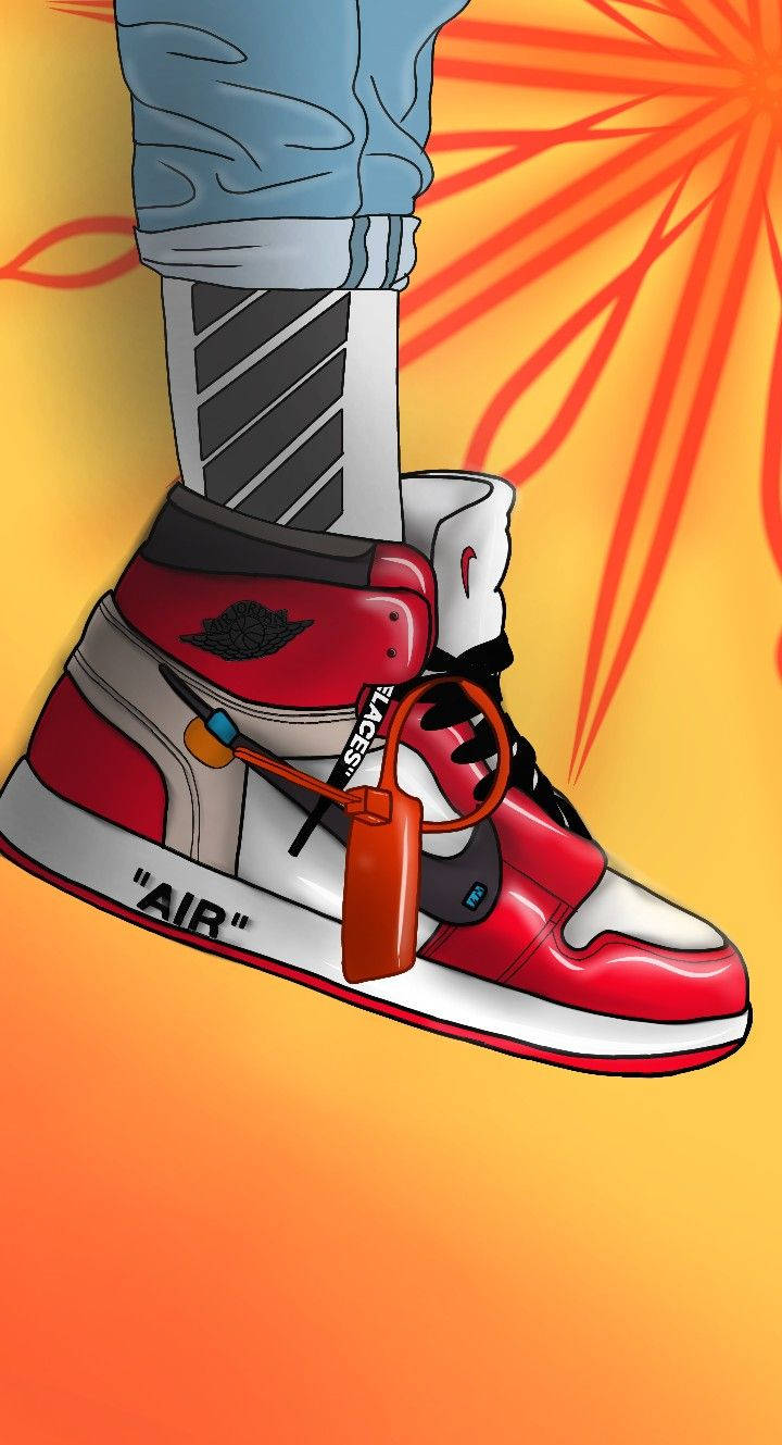 Cartoon Jordan Shoes On Orange Background Background