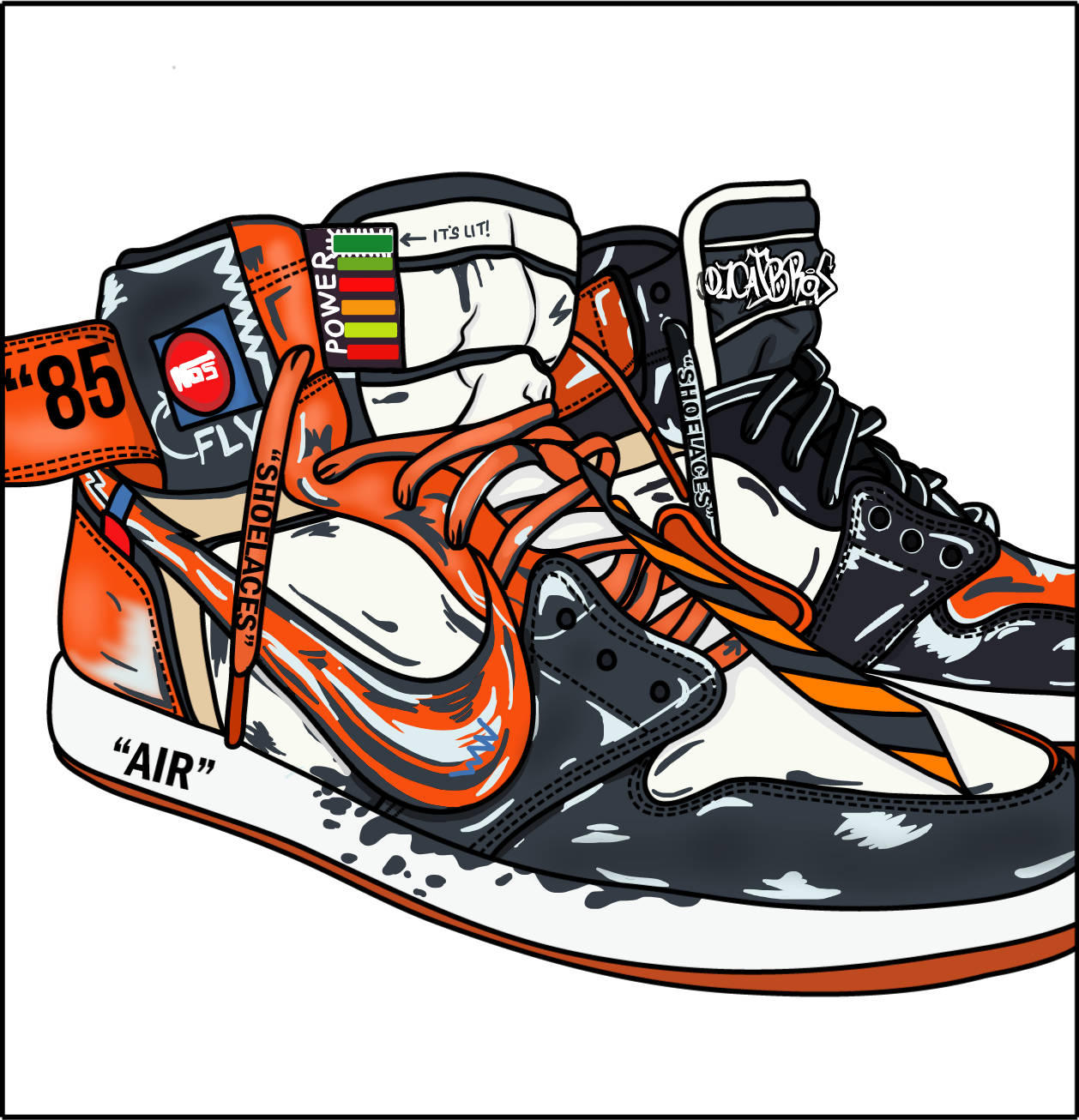 Cartoon Jordan Shoes Orange Black White