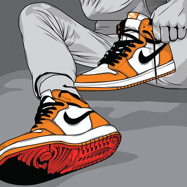 Cartoon Jordan Shoes Orange Black White Background