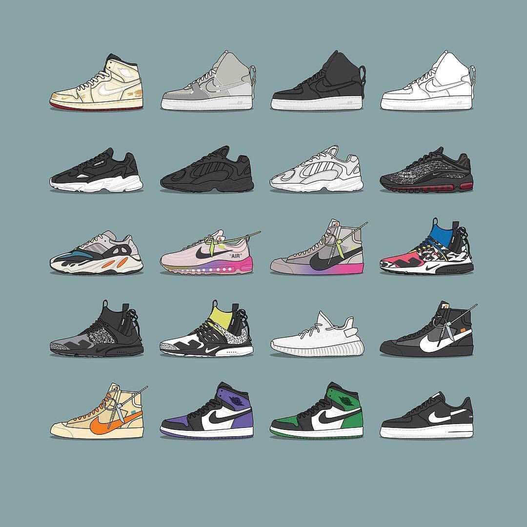 Cartoon Jordan Shoes Various Editions Background